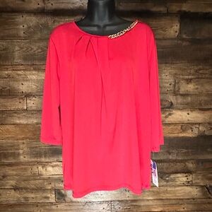 Bon Worth women's cranberry blouse with a gold chain detail